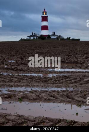 Faro di Happisburgh all'alba a Norfolk Inghilterra Regno Unito Foto Stock