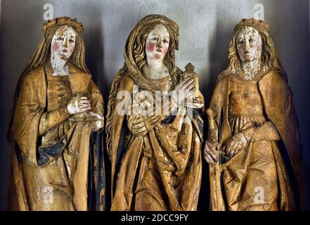 Santa Barbara, Madeleine e Caterina (da sinistra a destra) XVI secolo, Francia, francese, Foto Stock