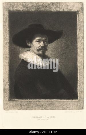 Leopold Flameng, (artista), francese, 1831 - 1911, Rembrandt van Rijn, (artista dopo), olandese, 1606 - 1669, Ritratto di un uomo (le Doreur), 'incisione' di Koehler: Fronte p.166, (serie), pubblicato 1885, incisione Foto Stock