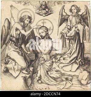 Martin Schongauer, (artista), tedesco, c.. 1450 - 1491, il Battesimo di Cristo, c.. 1480/1490, incisione, foglio (rifilato alla tacca della piastra): 15.8 x 15.8 cm (6 1/4 x 6 1/4 pollici Foto Stock