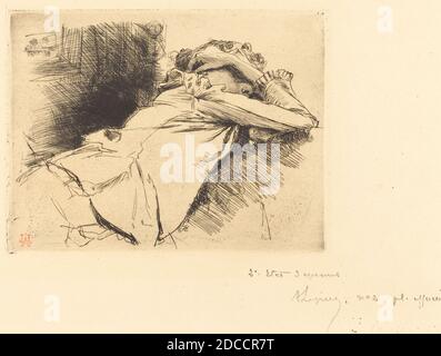 Auguste Lepère, (artista), Francese, 1849 - 1918, Ricolined Woman Sleeping (Femme coucee sommeillant), 1892, incisione con secchezza Foto Stock