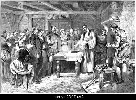 Battesimo di Virginia dare, Roanoke Colony, 1587 Foto Stock