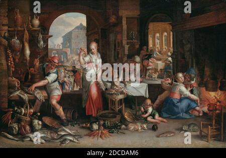 Interno cucina con la parabola della grande cena, di Joachim Wtewael. Foto Stock