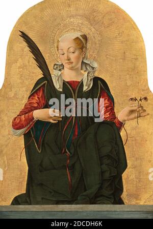 Francesco del Cossa, (artista), Ferrarese, c.. 1436 - 1477/1478, Saint Lucia, c.. 1473/1474, tempera su pannello di pioppo, totale: 77.2 × 56 cm (30 3/8 × 22 1/16 in.), incorniciato: 107.32 × 74.61 × 15.24 cm (42 1/4 × 29 3/8 × 6 in Foto Stock