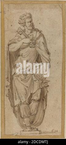 Artista anonimo, (artista), Francesco Salviati, (artista dopo), Fiorentino, 1510 - 1563, San Pietro, penna e inchiostro marrone con lavaggio marrone, tuta (approssimativa): 13.1 x 5.8 cm (5 3/16 x 2 5/16 pollici), supporto: 21.6 x 14.3 cm (8 1/2 x 5 5/8 pollici Foto Stock