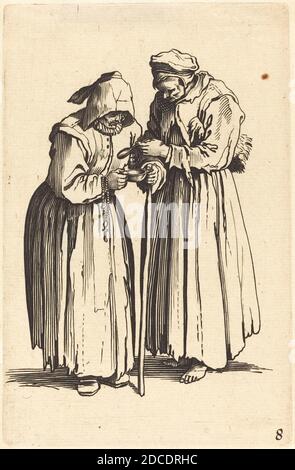 Francese 17 ° secolo, (artista), Jacques Callot, (artista dopo), francese, 1592 - 1635, due donne Beggar, i Beggar, (serie), incisione Foto Stock