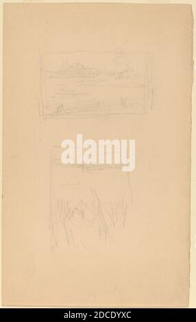 James McNeill Whistler, (artista), americano, 1834 - 1903, due schizzi di immagini di paesaggio appesi alla Società di artisti britannici, probabilmente 1887, grafite su carta posata, foglio: 20.2 × 12.7 cm (7 15/16 × 5 in Foto Stock