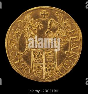 Milanese XVI secolo, (artista), Shield con due creste, XVI secolo, doppio testoon/Struck d'oro, totale (diametro): 2.88 cm (1 1/8 in.), peso lordo: 6.93 gr (0.015 lb.), asse: 1:00 Foto Stock