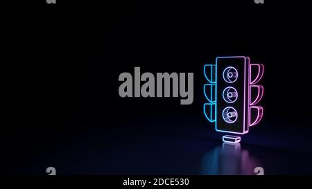 rendering 3d tecno neon viola blu brillante contorno simbolo wireframe di semafori isolati su sfondo nero con riflessione lucida sul pavimento Foto Stock