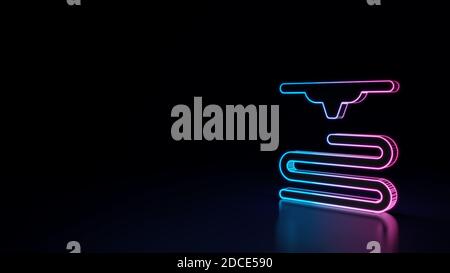 rendering 3d tecno neon viola blu brillante contorno simbolo wireframe di stampa 3d isolata su sfondo nero con riflessione lucida sul pavimento Foto Stock