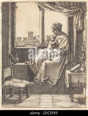 Barthel Beham, (artista), tedesco, 1502 - 1540, Vergine alla finestra, incisione Foto Stock