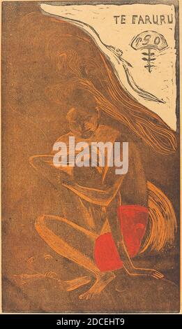 Paul Gauguin, (artista), francese, 1848 - 1903, te Faruru (stanno facendo l'amore qui), Noa Noa Suite, (serie), 1894/1895, taglio di legno stampato in beige, rosso e nero da Louis Roy, immagine: 35.8 x 20.5 cm (14 1/8 x 8 1/16 pollici Foto Stock