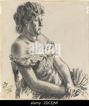 Adolph Menzel, (artista), tedesco, 1815 - 1905, Donna in abito da corte, grafite con moncone, tuta: 14.3 x 13 cm (5 5/8 x 5 1/8 pollici Foto Stock