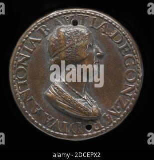 Antico, (artista), mantovano, c.. 1460 - 1528, Antonia del Balzo, 1441-1538, moglie di Gianfrancesco Gonzaga di Rodigo 1479, bronzo, totale (diametro): 4.11 cm (1 5/8 in.), peso lordo: 31.92 gr (0.07 lb.), asse: 7:00 Foto Stock