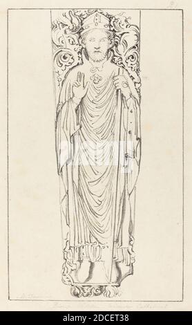 Maria Denman, (artista), inglese, attivo 1812, John Flaxman, (artista dopo), inglese, 1755 - 1826, vescovo Wulstan, nella cattedrale di Worcester, Flaxman's 'Lectures on Sculpture:' pl.1, (serie), pubblicato 1829, litografia Foto Stock