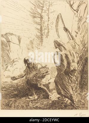 Alphonse Legros, (artista), francese, 1837 - 1911, Death and the Woodcutter, 3° piatto (la mort et le bucheron), incisione Foto Stock