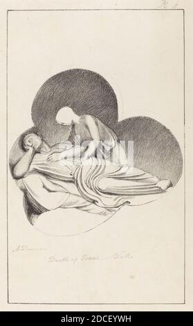 Maria Denman, (artista), inglese, attivo 1812, John Flaxman, (artista dopo), inglese, 1755 - 1826, morte di Isaac, dalla Cattedrale di Wells, Flaxman's 'Lectures on Sculpture:' pl.3, (serie), pubblicato 1829, litografia Foto Stock