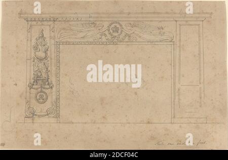 John Flaxman, (artista), British, 1755 - 1826, Design for the Chimney Piece in the Throne Room, Buckingham Palace, 1820/1826, penna e inchiostro nero, totale: 15.1 x 23.2 cm (5 15/16 x 9 1/8 pollici Foto Stock