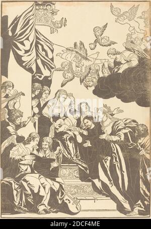 John Baptist Jackson, (artista), inglese, 1701 - c.. 1780, Veronese, (artista dopo), Veneziano, 1528 - 1588, il matrimonio mistico di Santa Caterina, Opera Selectiora, (serie), 1740, chiaroscuro in legno nero Foto Stock