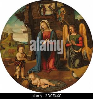 Piero di Cosimo, (artista), fiorentino, 1462 - 1522, Natività con il Bambino San Giovanni, c.. 1495/1505, olio su tela, totale (diametro): 145.7 cm (57 3/8 poll Foto Stock