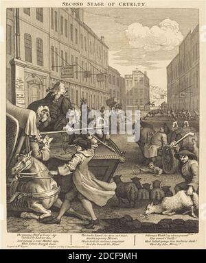 William Hogarth, (artista), inglese, 1697 - 1764, la seconda fase della crudeltà, le quattro fasi della crudeltà, (serie), 1751, incisione e incisione Foto Stock