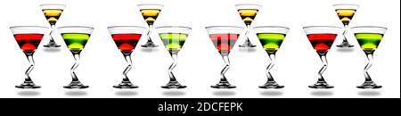 Set di cocktail multicolore su sfondo bianco isolato. Ripetizione senza giunture. Design originale dell'imballaggio Foto Stock