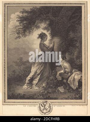 Nicolas Delaunay, (artista), francese, 1739 - 1792, Jean Honoré Fragonard, (artista dopo), francese, 1732 - 1806, le Chiffre d'amour, 1786, incisione e incisione Foto Stock