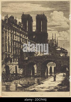 Charles Meryon, (artista), francese, 1821 - 1868, le Petit Pont, Parigi, 1850, incisione e punto secco su carta grigio-verde Foto Stock
