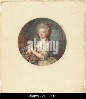 Jean-François Janinet, (artista), francese, 1752 - 1814, Ritratto d'une jeune princesse, acquatint colore e acquaforte Foto Stock