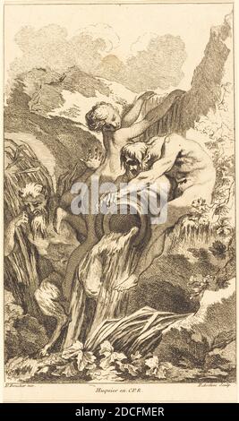 Pierre-Alexandre Aveline, (artista), francese, probabilmente 1702 - 1760, François Boucher, (artista dopo), francese, 1703 - 1770, Satyr, Nymph e River God, secondo Livre de Fontaines, (serie), in o dopo il 1736, incisione, foglio (tagliato a targa): 25.5 x 15 cm (10 1/16 x 5 7/8 poll Foto Stock