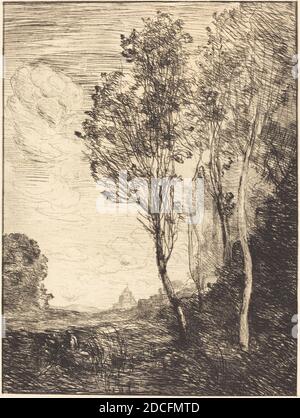 Jean-Baptiste-Camille Corot, (artista), Francese, 1796 - 1875, souvenir d'Italia (souvenir d'Italie), 1866, incisione Foto Stock