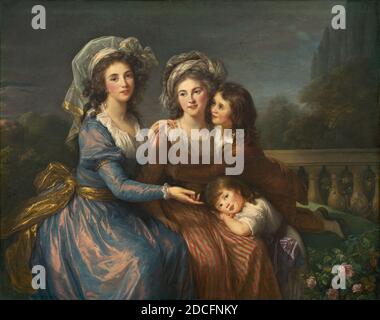 Élisabeth Louise Vigée le Brun, (artista), francese, 1755 - 1842, il Marchese di Pezay, e il Marchese di Rougé con i suoi figli Alexis e Adrien, 1787, olio su tela, totale: 123.4 x 155.9 cm (48 9/16 x 61 3/8 pollici), incorniciato: 177.8 x 203.2 x 19.1 cm (70 x 80 x 7 1/2 in.), acquistata come dono della Bay Foundation in memoria di Josephine Bay Paul e dell'ambasciatore Charles Ulrick Bay, Madame Vigée le Brun faceva parte del mondo che dipinse e, come i suoi patroni aristocratici, era sotto minaccia della ghigliottina dopo la rivoluzione. Fu costretta a fuggire da Parigi in travestimento nel 1789 Foto Stock