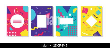 quattro sfondi in stile memphis vivace disegno di illustrazione vettoriale Illustrazione Vettoriale