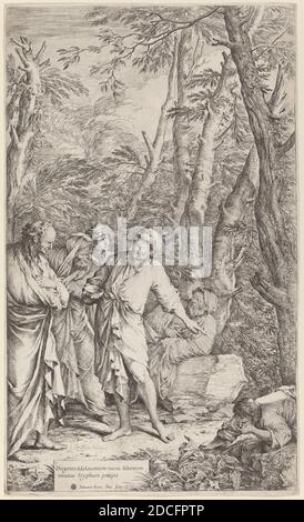 Salvator Rosa, (artista), Napoletano, 1615 - 1673, Diogenes gettando via la sua ciotola, 1615-1673, incisione, totale: 46 x 27.5 cm (18 1/8 x 10 13/16 pollici Foto Stock