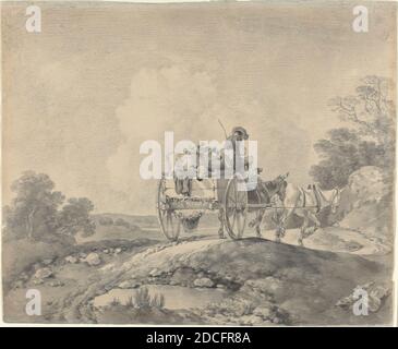 Thomas Gainsborough, (artista), British, 1727 - 1788, Drover con vitelli in un carrello di campagna, c.. 1755, grafite con lavaggio grigio su carta dealizzata, totale (approssimativo): 24.1 x 29.2 cm (9 1/2 x 11 1/2 pollici Foto Stock