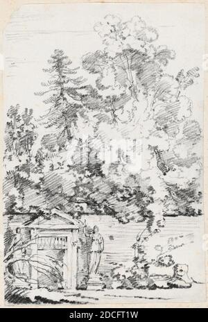 Joseph-Marie Vien, (artista), francese, 1716 - 1809, ingresso a un giardino murato, 1744/1750, grafite su carta in foglio: 19 x 18.5 cm (7 1/2 x 7 5/16 pollici), dimensioni pagina: 42.5 x 27.7 cm (16 3/4 x 10 7/8 pollici Foto Stock