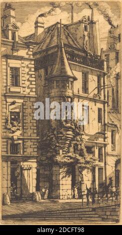 Charles Meryon, (artista), francese, 1821 - 1868, Tourelle de la Rue de la Tixéranderie, Parigi (Casa con una torretta, Weavers' Street, Parigi), 1852, incisione Foto Stock