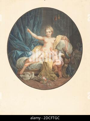 Jean-François Janinet, (artista), francese, 1752 - 1814, Jacques Charlier, (artista dopo), francese, c.. 1720 - 1790, Venere desarmante l'amour, colore acquatint Foto Stock