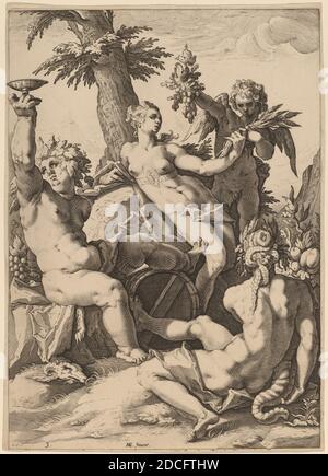 Jacob Matham, (artista), olandese, 1571 - 1631, Hendrick Goltzius, (artista dopo), olandese, 1558 - 1617, Venere, Bacco, e Ceres, soggetti mitologici: pl.3, (serie), probabilmente 1588, incisione su carta depresso, foglio: 29.6 x 21.4 cm (11 5/8 x 8 7/16 pollici Foto Stock