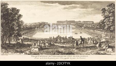 Jean-Baptiste Rigaud, (artista), francese, attivo 1752/1761, Vue du Chateau de Versailles du Cote de l'Orangerie, viste di Versailles: pl.6, (serie), incisione e incisione Foto Stock