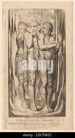 William Blake, (artista), British, 1757 - 1827, War (gli accusatori di Theft, adulterio, Murder), c.. 1803/1810, incisione, immagine: 21.6 x 12.1 cm (8 1/2 x 4 3/4 pollici), foglio: 31.1 x 23.5 cm (12 1/4 x 9 1/4 pollici Foto Stock