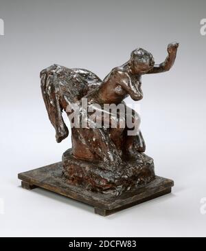 Edgar Degas, (scultore), francese, 1834 - 1917, Donna seduta in una poltrona, strofinando la sua ascella sinistra, c.. 1890 s, cera d'api pigmentata, plastilina, armatura metallica, sughero, legno, su base di legno, tuta senza base: 32.2 x 18.9 x 33.6 cm (12 11/16 x 7 7/16 x 13 1/4 in.), altezza (della figura): 27.7 cm (10 7/8 in Foto Stock