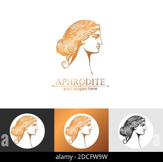 Afrodite o Venere. Logo viso donna. Emblema per un salone di bellezza o yoga. Stile di armonia e bellezza. Illustrazione vettoriale Illustrazione Vettoriale