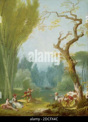 Jean Honoré Fragonard, (pittore), francese, 1732 - 1806, UN gioco di Cavallo e Rider, c.. 1775/1780, olio su tela, totale: 115 x 87.5 cm (45 1/4 x 34 7/16 pollici), incorniciato: 145.1 x 116.8 x 12.1 cm (57 1/8 x 46 x 4 3/4 pollici Foto Stock