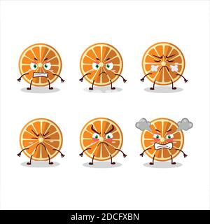 Nuovo personaggio cartoon arancione con varie espressioni arrabbiate. Illustrazione vettoriale Illustrazione Vettoriale