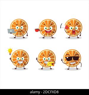 Nuovo carattere cartoon arancione con vari tipi di emoticon business. Illustrazione vettoriale Illustrazione Vettoriale