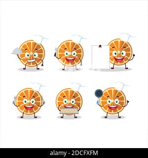 Cartone animato di nuovo arancione con varie emoticon chef. Illustrazione vettoriale Illustrazione Vettoriale