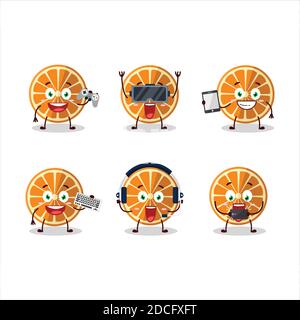 Il nuovo personaggio dei cartoni animati arancioni stanno giocando con vari simpatici emoticon. Illustrazione vettoriale Illustrazione Vettoriale