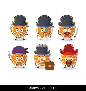 Cartone animato di nuovo arancione con varie emoticon pirati. Illustrazione vettoriale Illustrazione Vettoriale