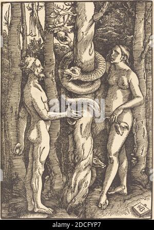 Hans Baldung Grien, (artista), tedesco, 1484/1485 - 1545, Adamo ed Eva con Serpent, 1514, taglio di legno Foto Stock